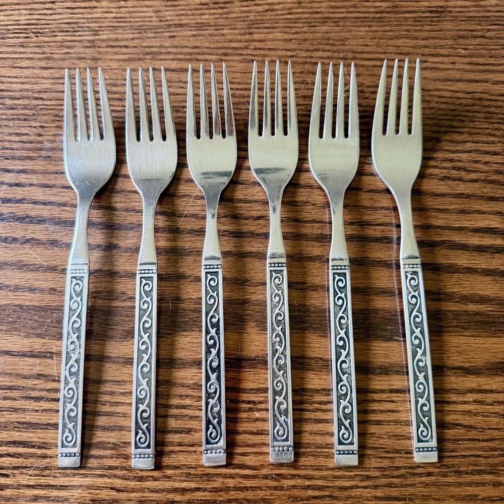 Vintage Oneida Spanish Court Stainless Dinner Forks Set Of 6